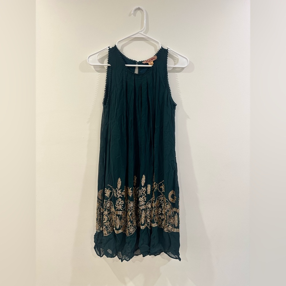 Green Beaded Mini Summer Dress